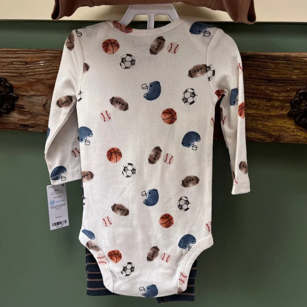 Carters Baby Boy 3pc Set‎ 6M Game Day Buddy Football Bodysuits Striped Pants NWT
